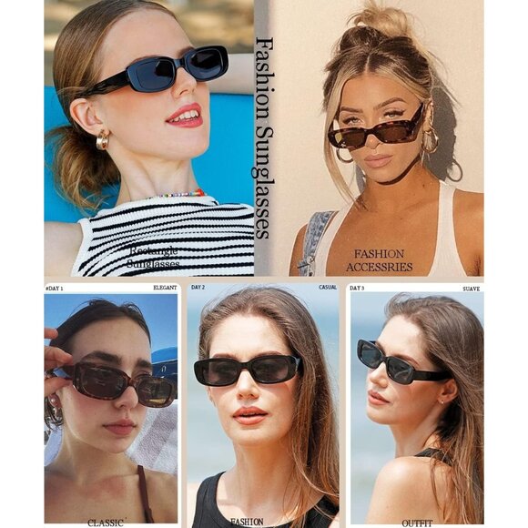 Trendy Rectangle Black Leopard Sunglasses Women Men Retro Square Fashion Shades - Picture 2 of 7
